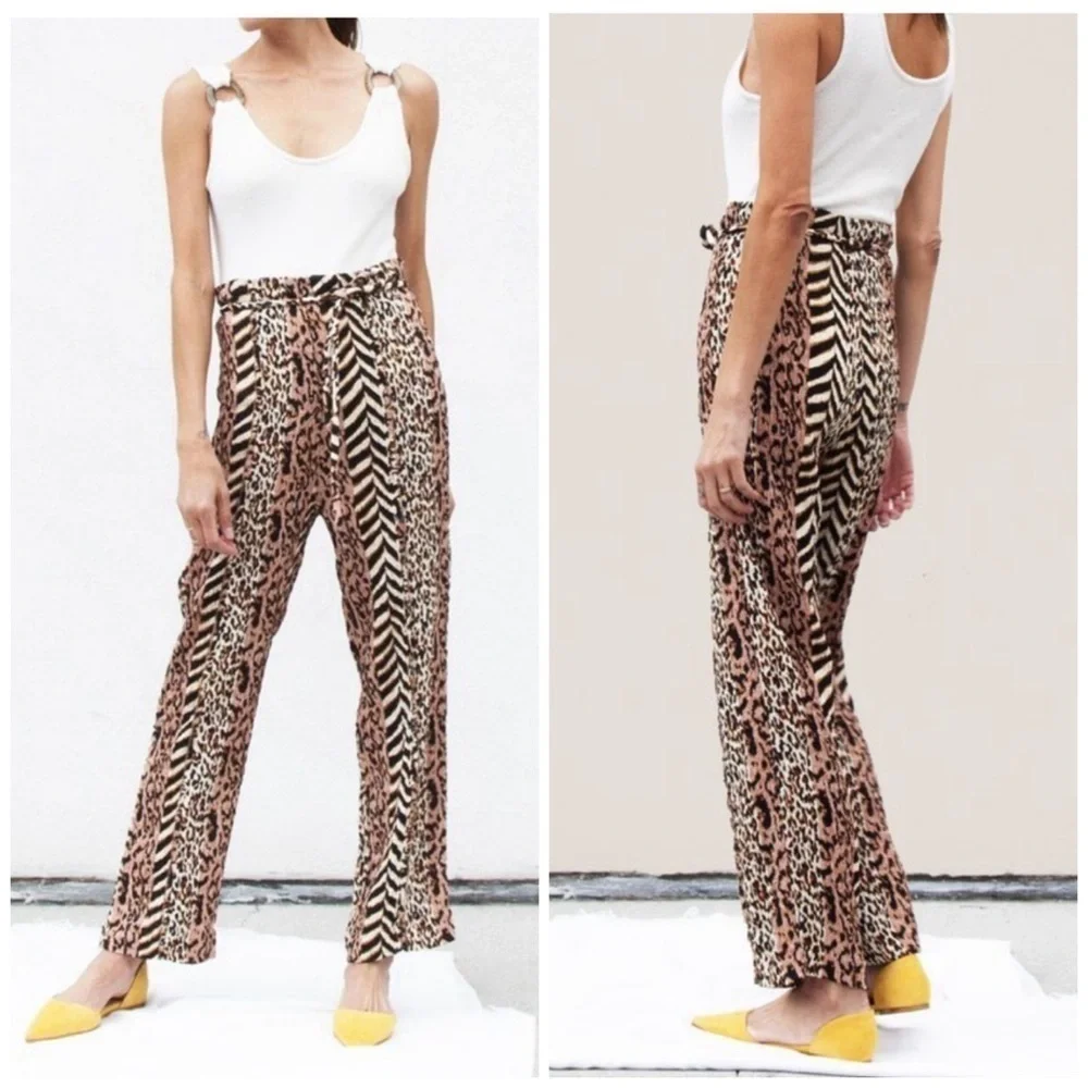 Nanushka Luma Pleated Printed Pants in Grannimal Leopard Casual Cropped - Picture 2 of 6